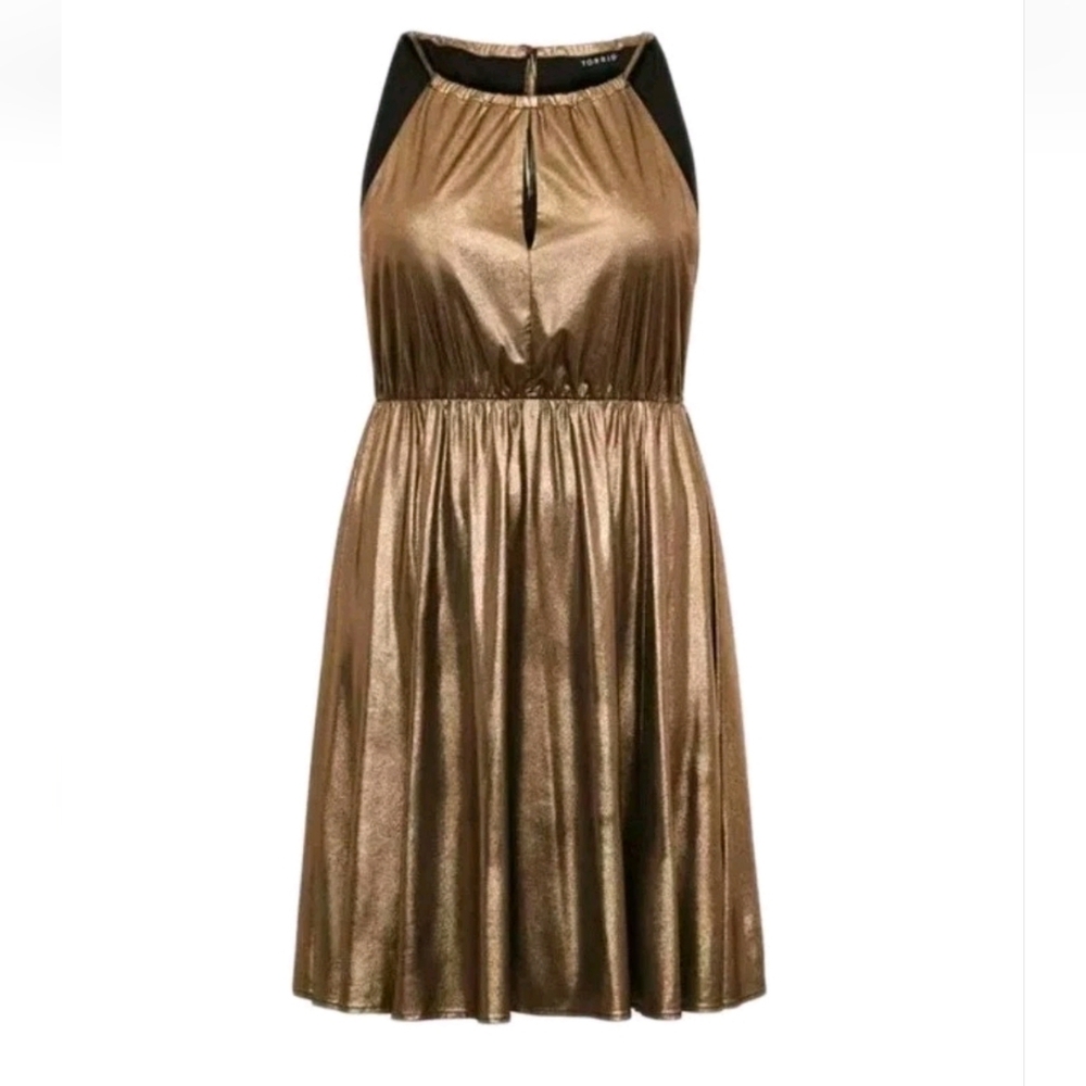 Torrid Halter Skater Dress Woman Plus 3X Gold Shimmer Mini Party Rockabilly Nwt - Picture 4 of 11